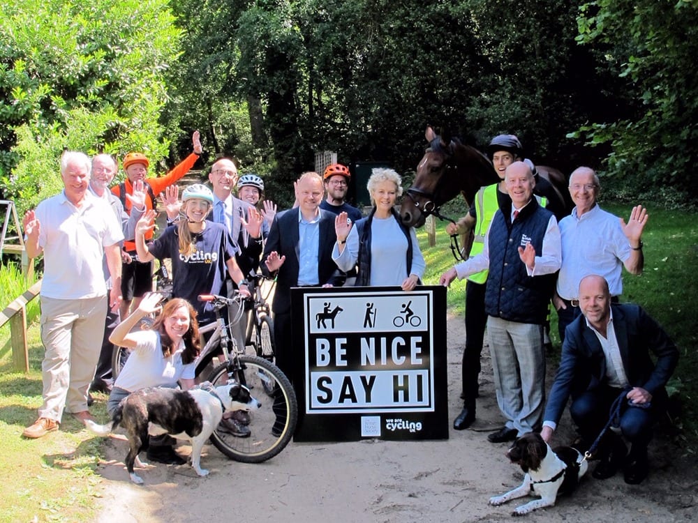 Be Nice, Say Hi to cyclists and horses