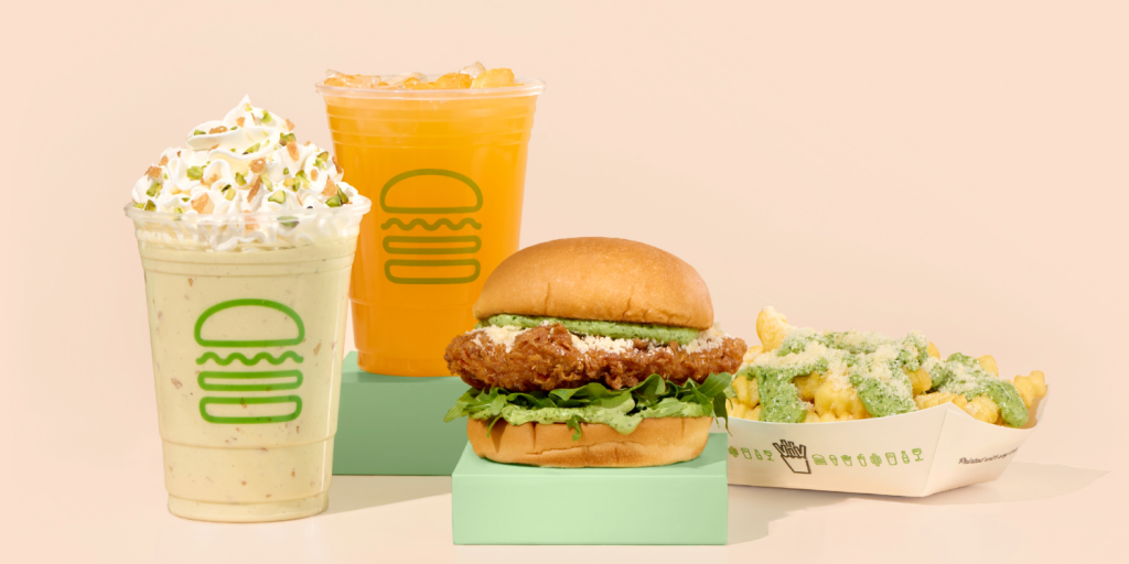 Youngsters’ favourite Shake Shack has a new pesto parm menu until 22nd May so we popped in for a pit stop!  
