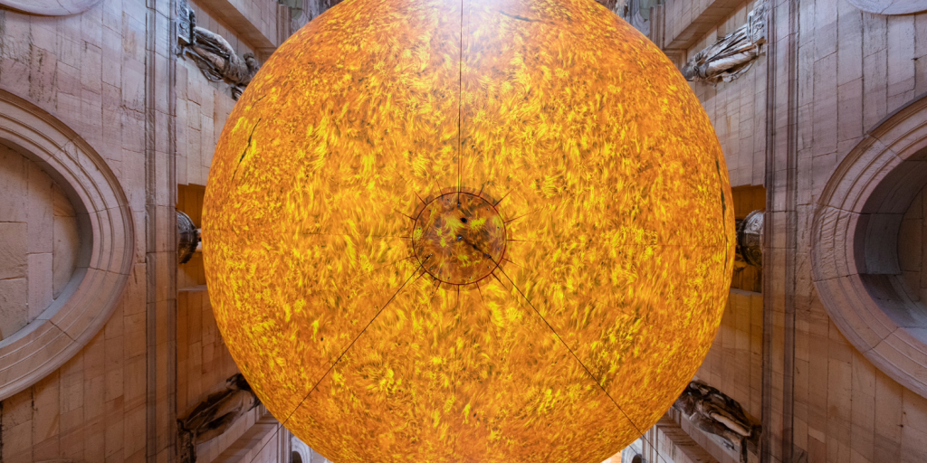 The National Trust presents Helios, a striking 7-metre outdoor sculpture by renowned artist Luke Jerram—combining sound and visuals inspired by the sun—on display at Basildon Park near Reading from 15–18 and 22–25 August 2025